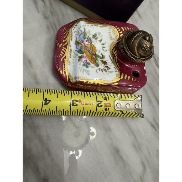 VTG Limoges by Chanille Hand-painted Porcelain Inkwell Pink Floral Gold Gilt - Picture 5 of 6